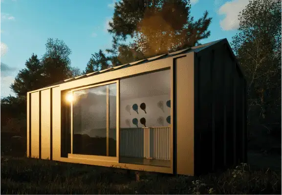 Modern prefabricated padel facility cabin with large windows